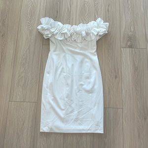Calvin Klein White Off-The-Shoulder Ruffle Sheath Dress | Size 12